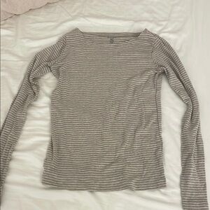Brandy Melville Striped Beige Long Sleeve Top
